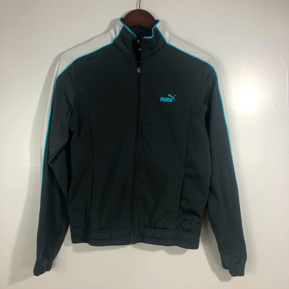 Puma track jacket grey white and blue size medium